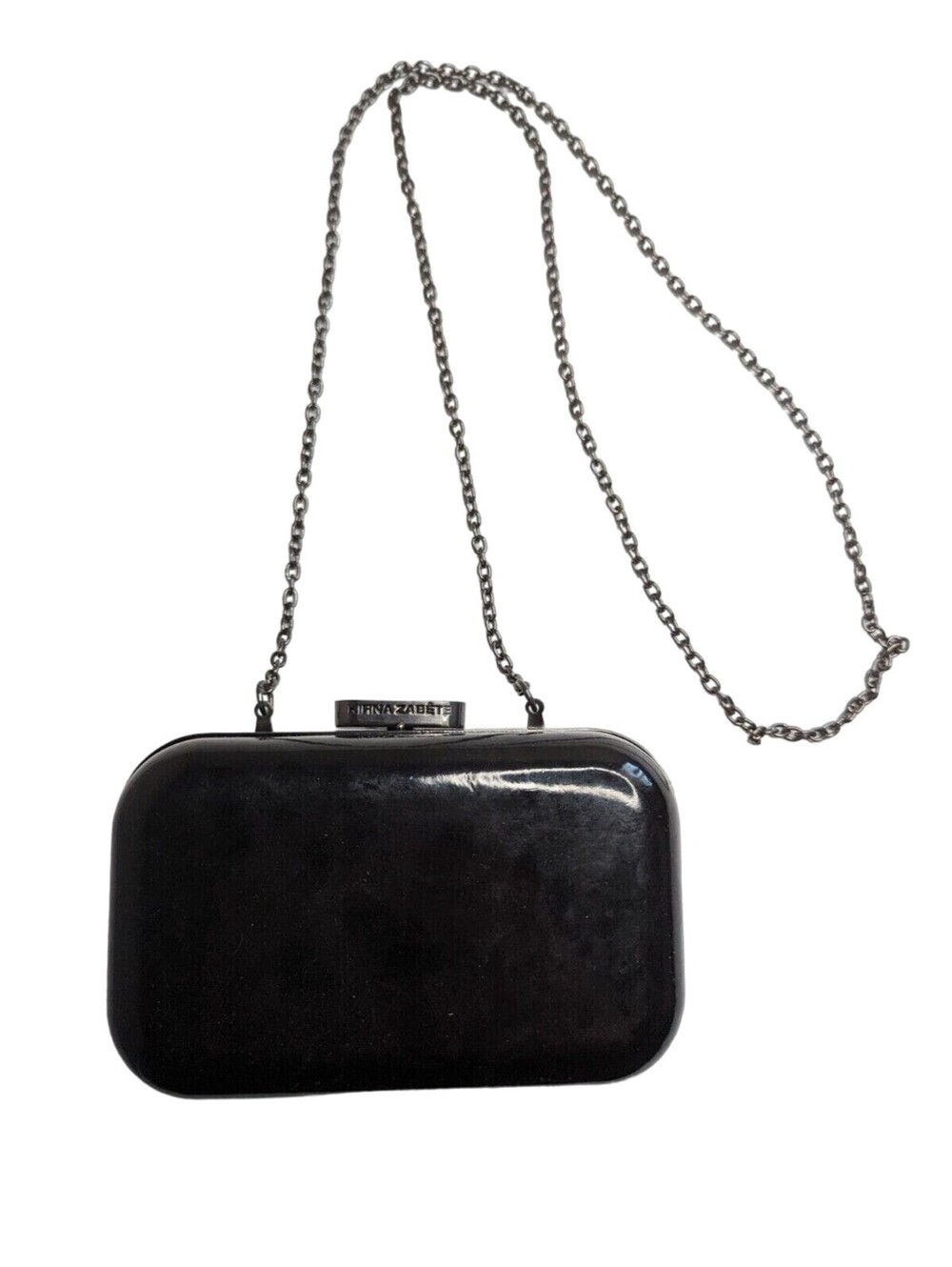 Kirna Zabete At Target Clutch Purse - Black Patent Hard Case Chain Strap